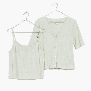 NEW WITH TAGS Madewell Pointelle Cardigan Twin Set in Ashen Sage